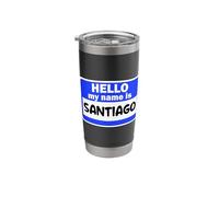 Funny Hi Hello My Name is Santiago On Nametag Introduction Stainless Steel Insulated Tumbler