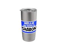 Funny Hi Hello My Name is Sharon On Nametag Introduction Stainless Steel Insulated Tumbler
