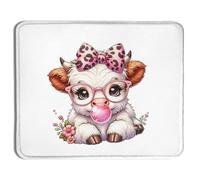 Funny Highland Cow Animals Mouse Pad, Pink Bubble Gum Coquette Purple Bow Flower Cow Mouse Pads for Wireless Mouse Computers Laptop Desk Accessories Women Office Supplies, 11.8" x 9.8"