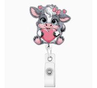 Funny Highland Cow Badge Reel,Retractable Nurse Badge Holder Accessories for Medical Assistant, Doctor,Teacher, Student,Pediatric,ID Clip,Valentine's Day Alligator Clip (Highland Cow Holding a Heart)