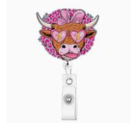 Funny Highland Cow Badge Reel,Retractable Nurse Badge Holder Accessories for Medical Assistant, Doctor,Teacher, Student,Pediatric,ID Clip,Valentine's Day Alligator Clip (Heart-Shaped Highland Cow)