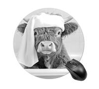 Funny Highland Cow Bath Non-Slip Mouse Pads Round Rubber Gaming Mousepad for Computer Laptop Gamer