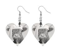 Funny Highland Cow Bath Trendy Wooden Earrings Lightweight Charms Pendant Hooks Gifts for Women Apricot Shaped