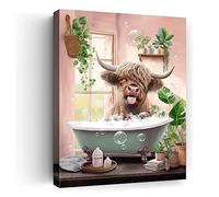 Funny Highland Cow Bathroom Wall Art Colorful And Funny Cows Decor Picture Wall Decor Pink Animals Painting Cow Painting And Poster Canvas Wall Art Farmhouse Artwork 8x10 Inches