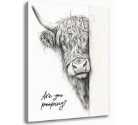 Funny Highland Cow Bathroom Wall Art - Rustic Farmhouse Wall Decor with Humorous Are You Pooping Canvas Print, Cute Animal Wall Art for Restroom - Cow Pictures Wall Decor Ready to Hang 8"x10"