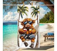 Funny Highland Cow Beach Towel Cartoon Animal Microfiber Relaxing Hamock Sunset, Quick Dry Sand Free Lightweight Pool Towel, Summer Vacation Essentials 70x35 Inch