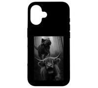 Funny Highland Cow Dinosaur Trex Selfie Animal Lover Case for iPhone 16