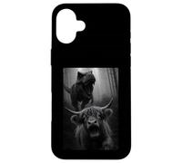 Funny Highland Cow Dinosaur Trex Selfie Animal Lover Case for iPhone 16 Plus