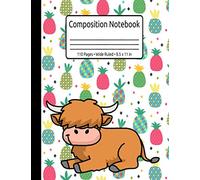 Funny Highland Cow Gifts Women Men Pineapple Scottish Highland Cow Composition Notebook 110 Pages Wide Ruled 8.5 x 11 in: Scottish Highland Cow Journal