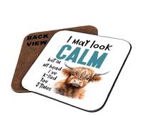Funny Highland Cow “I May Look Calm But In My Head I’ve Killed You 3 Times” | Gift for Friends,Tableware, Coffee, Tea, Drink Coaster (Square Coaster MDF)