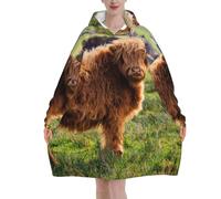 Funny Highland Cow Oversized Women's Wearable Blanket Hoodie, Flannel Pullover Blanket, Blanket Sweatshirt