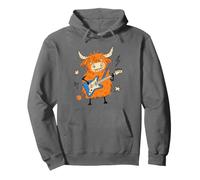 Funny Highland Cow Playing Electric Guitar Cute Rock Music Pullover Hoodie