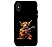 Funny Highland Cow Playing Guitar Design for Music Lovers Case for iPhone X/XS