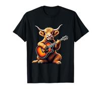 Funny Highland Cow Playing Guitar Design for Music Lovers T-Shirt