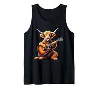 Funny Highland Cow Playing Guitar Design for Music Lovers Tank Top