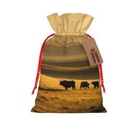 Funny Highland Cow Print Christmas Gift Bags Gift Wrap Bags Package Storage Drawstring Bag For Xmas Party Holiday