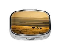 Funny Highland Cow Print Square Metal Pill Box Decorative Pill Case - Carry Your Meds in Style (Rectangular)