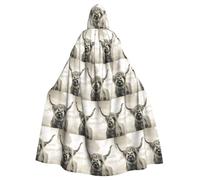 Funny Highland Cow Printing Adult Halloween Hooded 57.8 Inches Role Playing Vampire Cloak Great For Themed Parties