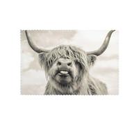 Funny Highland Cow Printing Durable Placemats Heat-Resistant 12x18in 6-Piece Perfect For Family Meals & Event Table Settings