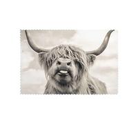 Funny Highland Cow Prints Placemats For Dining Table Set Of 6 :>> 18x12 Inch Easy To Clean Heat Resistant Waterproof Quality