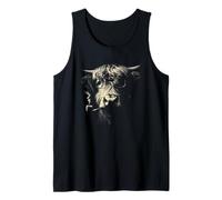 Funny Highland Cow Quirky Animal Retro Smoking Pipe Design Tank Top