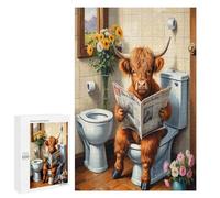 Funny Highland Cow Reading Newspaper On Toilet Jigsaw Puzzle for Adults and Kids Challenging Puzzle for Game Nights 1000 Piece Puzzles Gift for Family Wedding Graduation Friends