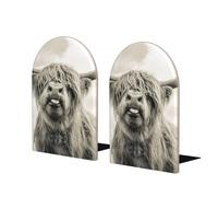 Funny Highland Cow, Set of 2 Bookends Bookshelf Funny Wood Book Stopper Book Ends Book Holder And Stand