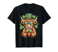 Funny Highland Cow St Patricks Day Shamrock with Sunglasses T-Shirt