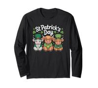 Funny Highland Cow Tee Irish Lucky Shamrock St Patricks Day Long Sleeve T-Shirt