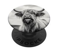 Funny Highland Cow Tongue Out Art Graphic Aesthetic PopSockets Adhesive PopGrip