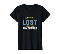 Funny Hiking Compass says Lost Heart says Adventure Value Graphic T-Shirt, Women, Black, S