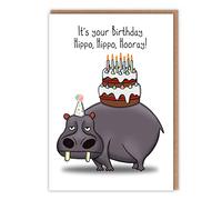 Funny Hippo Birthday Card - With Funny Pun 'Hippo Hippo Hooray' - Cute Birthday For Her For Him On - For Children For Adults