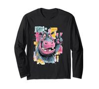 Funny Hippo Peace Graffiti Pop Character Graphic Face Sign Long Sleeve T-Shirt