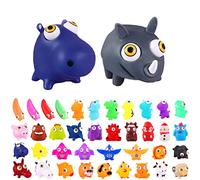 Funny Hippo Rhinoceros Pinch Toy Stress Relief Toys,2pcs Animals Popping Worm Stress Toy,Fidget Toys Squishy Squeeze Toy with Pop Out Eyes for Kids Adults Autistic Birthday Gifts,Xmas Stocking Fillers