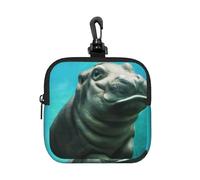 Funny Hippo, Square Zipper Storage Bag, Neoprene Coin Purse, Small Wallets, Change Pouch, Change Purse