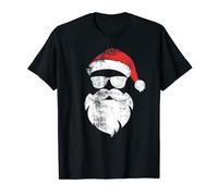Funny Hipster Santa Face With Hat Beard & Glasses Christmas T-Shirt