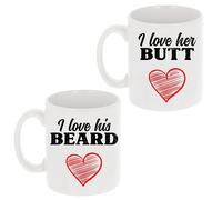 Funny His and Hers Mugs Gift Set I Love Her Butt I Love His Beard Gift for Anniversary Boyfriend Gift for Girlfriend Funny Set of 2 Mugs for Couples I Love Her Butt I Love His Beard Mug Gifts
