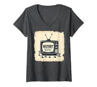 Funny History: Reality TV But Not Fake V-Neck T-Shirt, Women, Dark Heather Grey, XXL