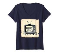 Funny History: Reality TV But Not Fake V-Neck T-Shirt, Women, Navy, M