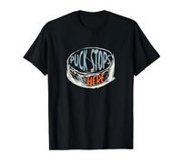 Funny Hockey Pun Puck Stops Here Value Graphic T-Shirt, Men, Black, XL