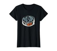 Funny Hockey Pun Puck Stops Here Value Graphic T-Shirt, Women, Black, XL
