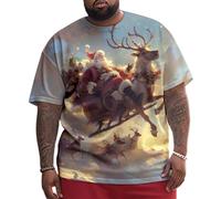 Funny Holiday T-Shirt, Men's Santa Christmas Graphic, Oversized Loose Fit, Round Neck Design, Summer Printed Top for Everyday,7XL