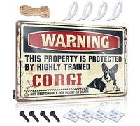 Funny Home Bar Signs Warning This Property Is Protected By A Highly Trained Corgi Sign Warning Tin Sign Bar Tin Signs Vintage(30X40CM)