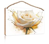 Funny Home Decor For Door Golden Splash Rose Bloom Wooden Sign Home Signs Wall Decor Funny Hanging Sign(23X35CM)