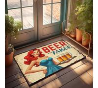 Funny Home Decor Vintage Beer Advertisement With Redhead Waitress Holding Tray Of Doormat Man Cave Stuff Kitchen Rugs Farmhouse Style(65X90CM)