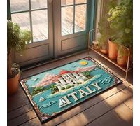 Funny Home Decor Vintage Italian Coastal Castle Scene With Palm Trees And Sailboat Doormat Man Cave Stuff Kitchen Rugs Farmhouse Style(65X90CM)