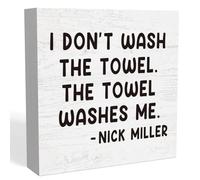 Funny Home Office Desk Decor Rustic Farmhouse Wood Box Sign Shelf Cubicle Bathroom Accessories Decor Gift Ideas for Women I Don't Wash The Towel 5x5 Inch