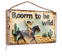 Funny Home Sign Born To Be Wild: A Cowboy'S Adventure In The Desert Wooded Sign Office Decor Bar Signs For Man Cave(15X28CM)