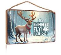 Funny Home Sign Learn To Fly: Enroll In The Reindeer Flying School! Wooded Sign Office Decor Bar Signs For Man Cave(23X35CM)