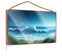 Funny Home Sign Ocean Waves Crashing Against The Shore With Grass In Foreground Wooded Sign Hippie Decor Spring Signs For Home Decor(20X30CM)